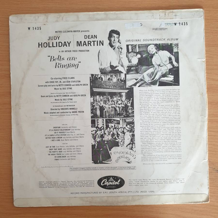 Bells Are Ringing  Judy Holliday And Dean Martin  Vinyl LP Record  (G+)