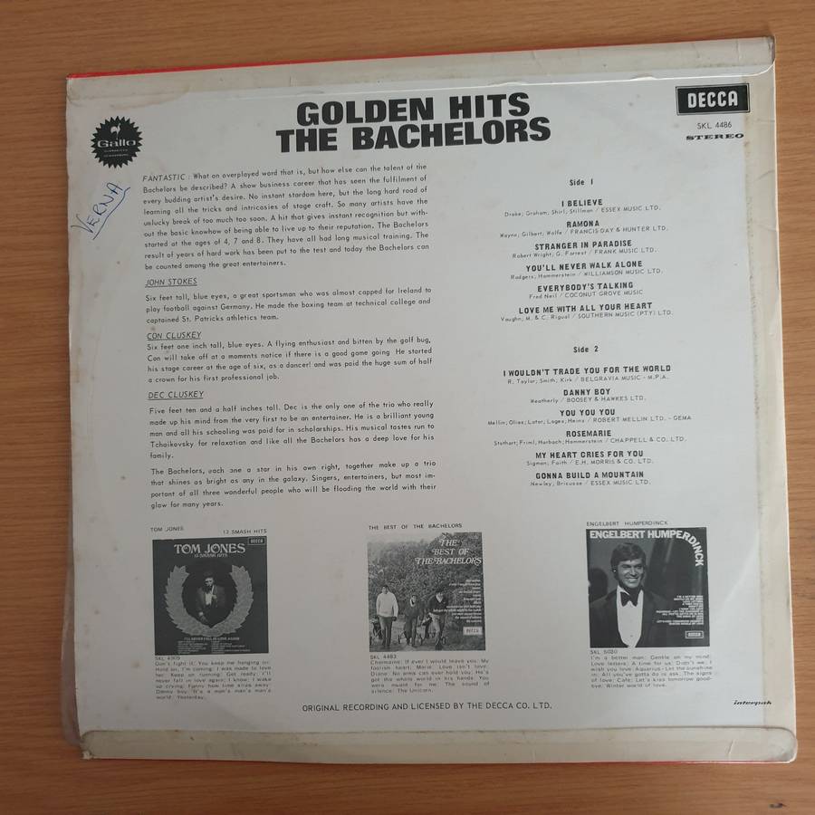 The Bachelors - Golden Hits  Vinyl LP Record (VG+)