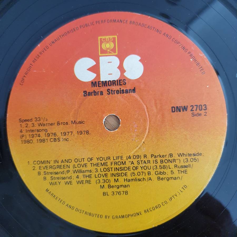 Barbra Streisand  Memories (Rhodesia) - Vinyl LP Record (VG+)