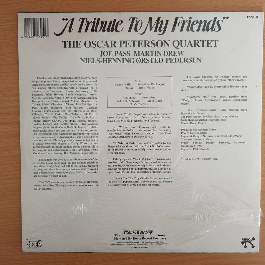 The Oscar Peterson Quartet  A Tribute To My Friends  Vinyl LP Record (VG+)