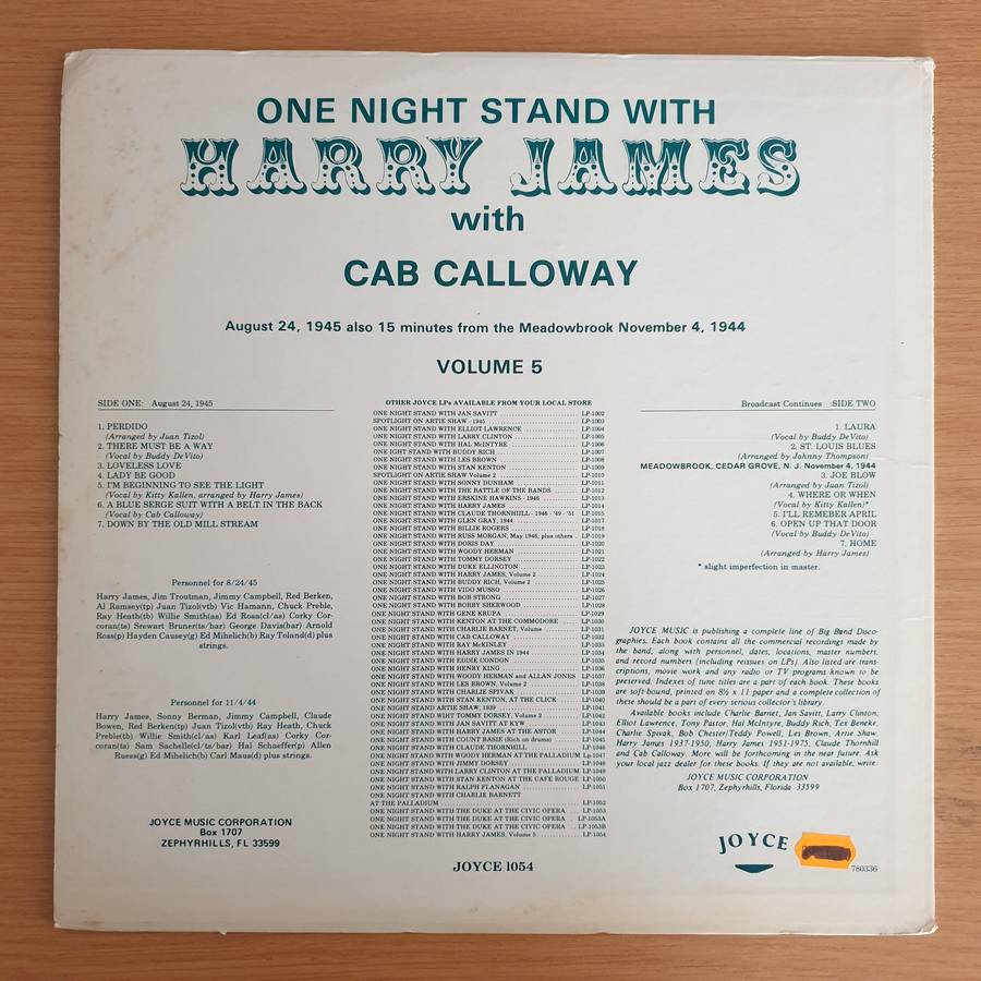 Harry James With Cab Calloway  One Night Stand With Harry James Volume 5  Vinyl LP Record  ...