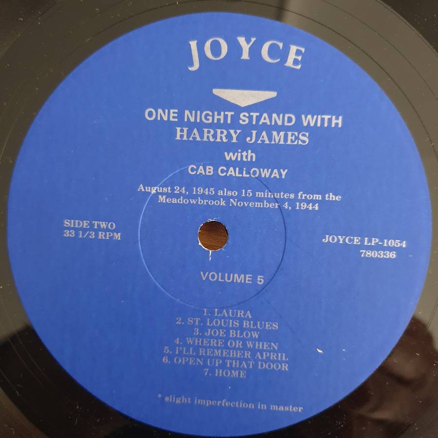 Harry James With Cab Calloway  One Night Stand With Harry James Volume 5  Vinyl LP Record  ...