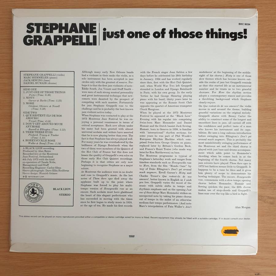 Stéphane Grappelli -  Just One Of Those Things  Live at the Montreux Jazz Festival Vinyl L...
