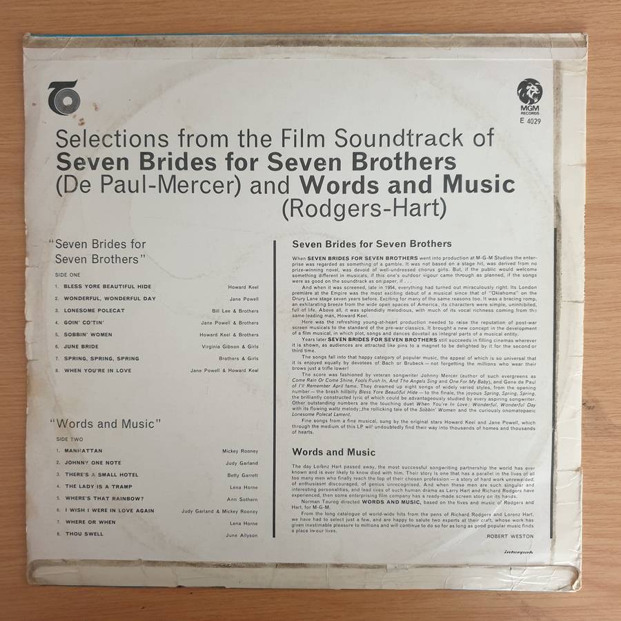 Seven Brothers And Words And Music - Selections From The Film Soundtracks - Vinyl LP Record  (VG)