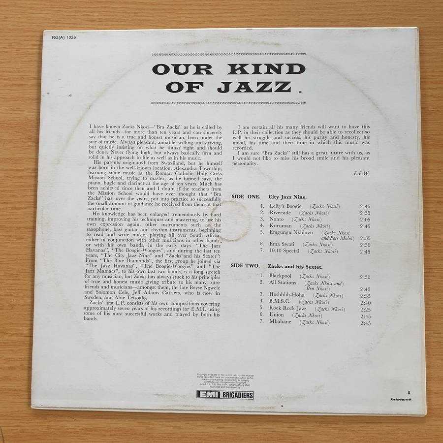 Zacks Nkosi  Our Kind Of Jazz - Vinyl LP Record  (VG+)