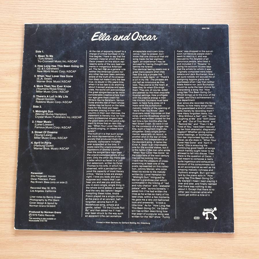 Ella Fitzgerald & Oscar Peterson  Ella And Oscar - Vinyl LP Record  (VG)