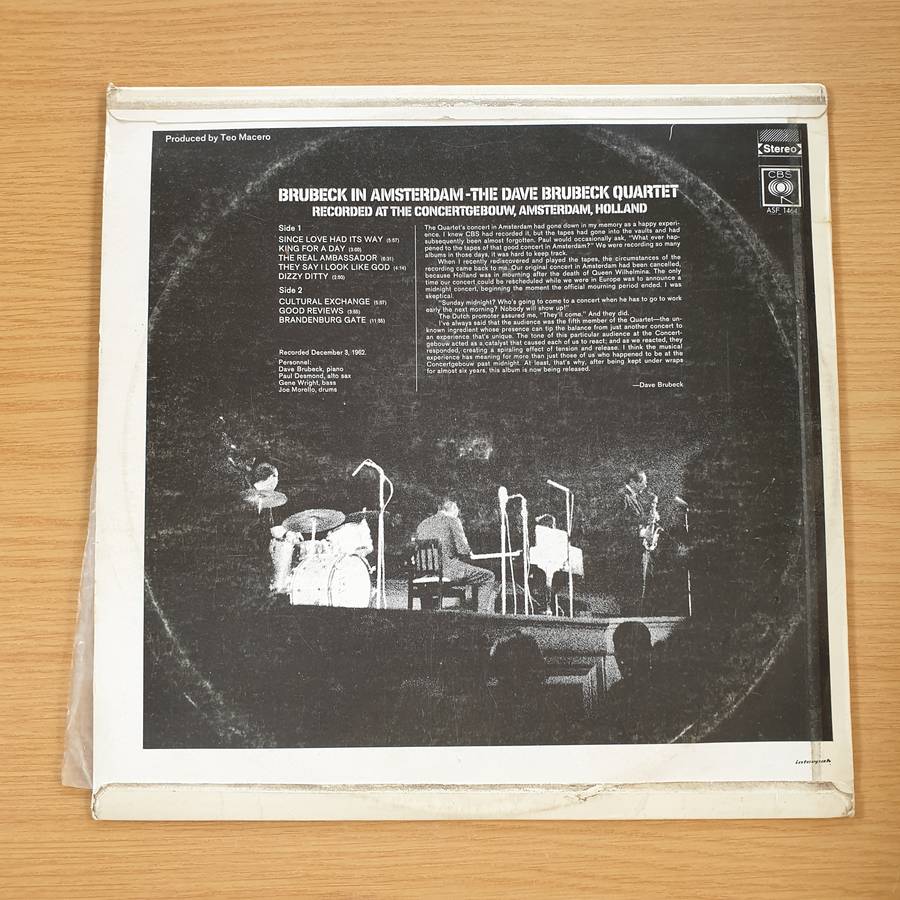 The Dave Brubeck Quartet  Brubeck In Amsterdam - Vinyl LP Record  (VG+)