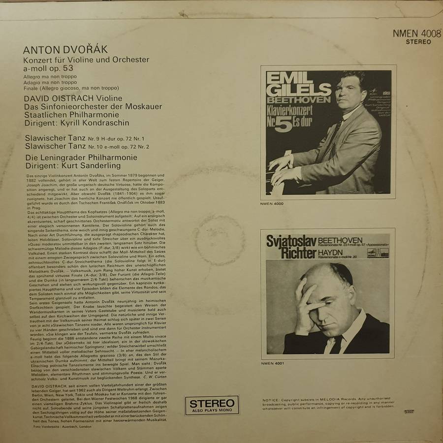 Dvorak , David Oistrach  Violinkonzert A-moll Op. 53 / Slawische Tänze Op. 72 -  Vinyl LP Rec...