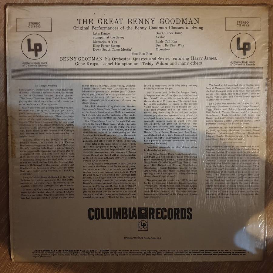 Benny Goodman, His Orchestra, Quartet and Sextet  The Great Benny Goodman  - Vinyl LP Re...