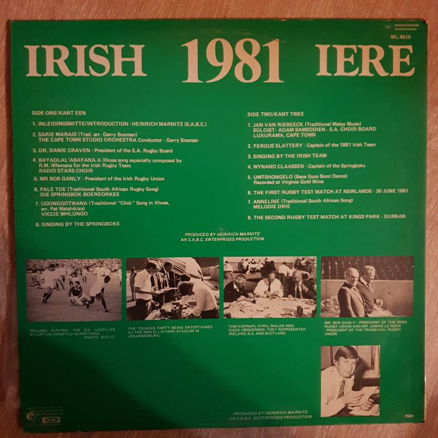 Irish 1981 - Sprinboks South Africa Rugby Rare - Vinyl LP Record - Opened  - Very-Good+ Quality (...