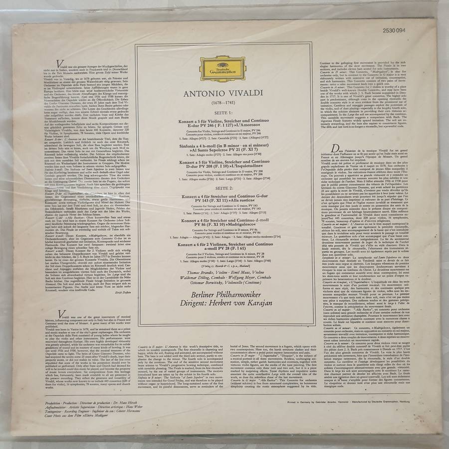 Antonio Vivaldi, Berliner Philharmoniker  Herbert Von Karajan  6 Concerti «L'Amoroso» ...