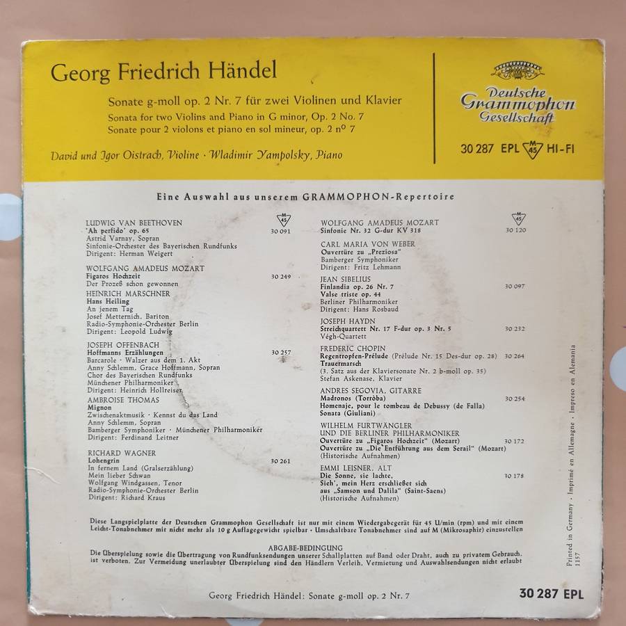 David Oistrach, Igor Oistrach, Georg Friedrich Händel  Sonate G-moll Op. 2 Nr. 7 Für Zwei...