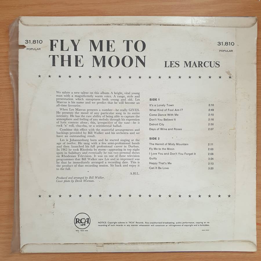 Les Marcus - Fly Me to the Moon (Rare SA) - Vinyl LP Record - Very-Good+ Quality (VG-) (minus)