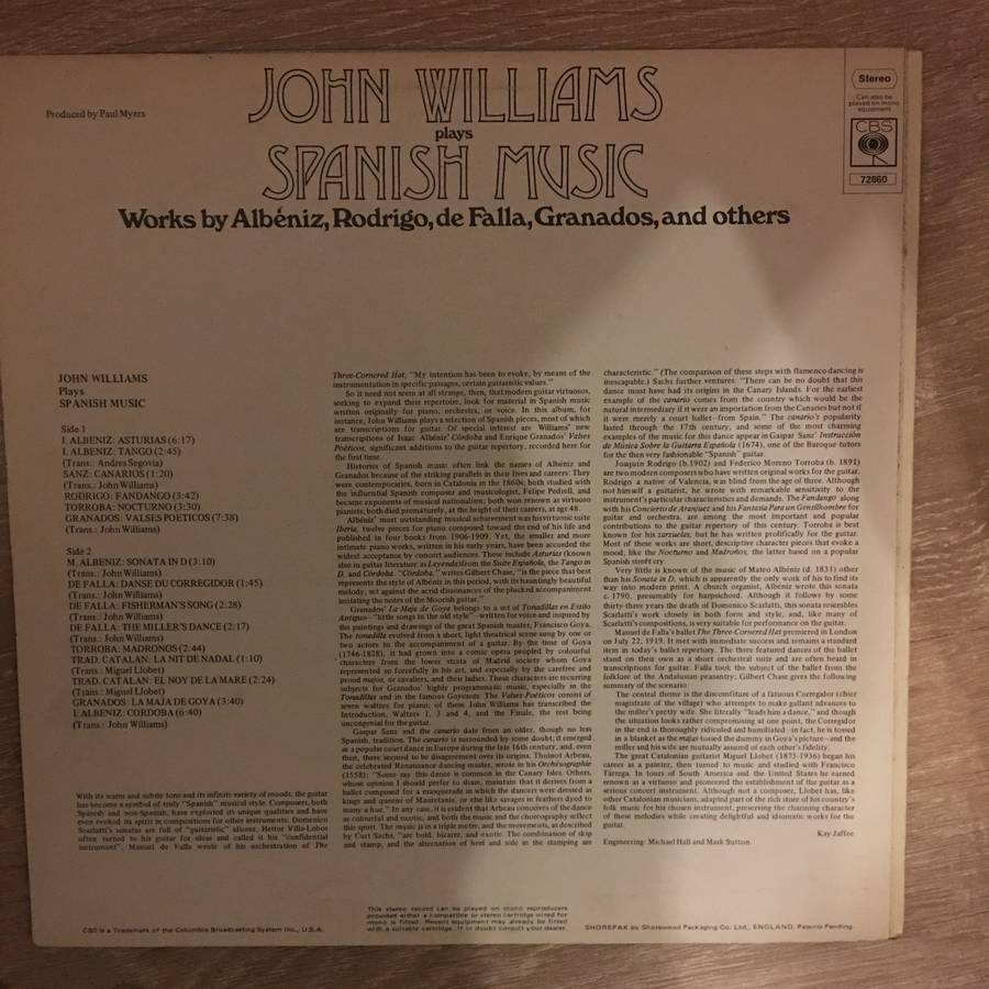 John Williams Plays Spanish Music - Albéniz, Rodrigo, De Falla, Granados   - Vinyl LP Reco...
