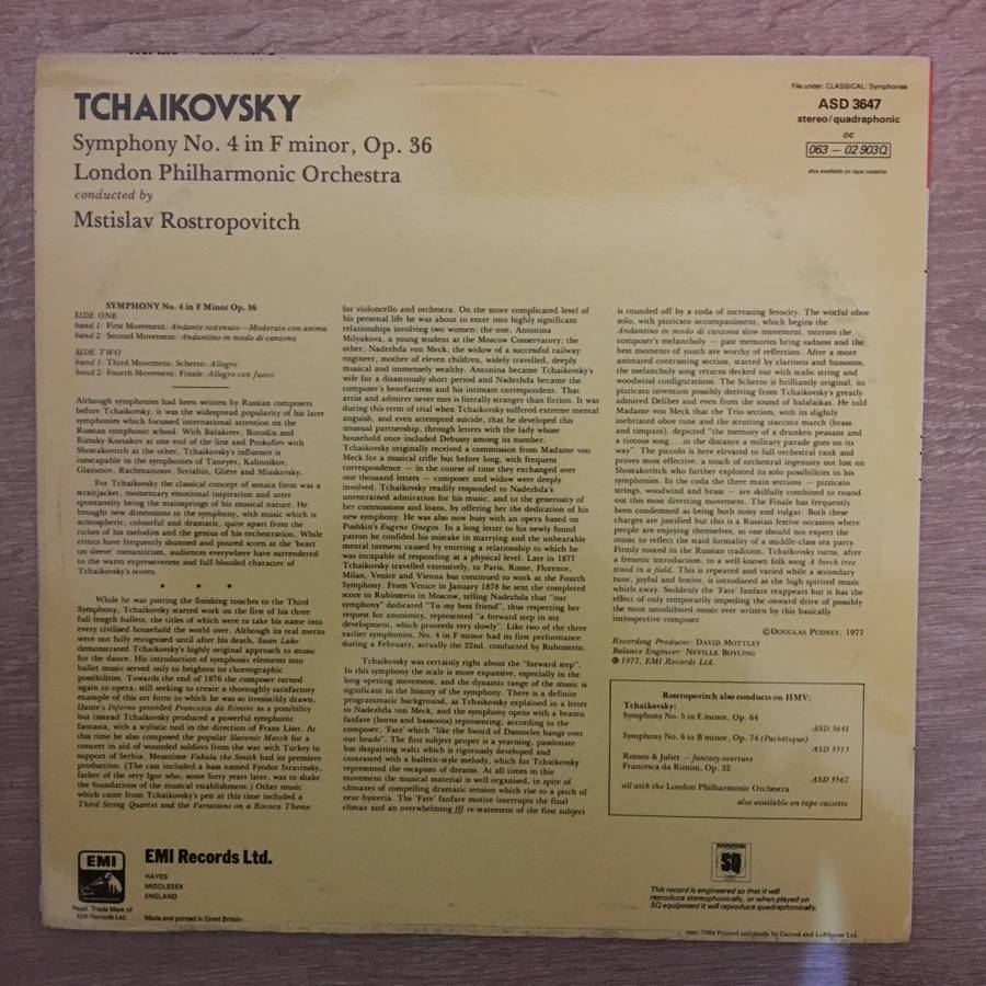 Tchaikovsky, Mstislav Rostropovich, London Philharmonic Orchestra  Symphony No. 4 In F Mino...