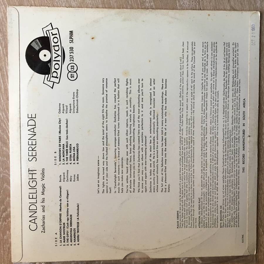 Zacharias And His Magic Violins  Candlelight Serenade  Vinyl LP Record - Opened  - Very-...