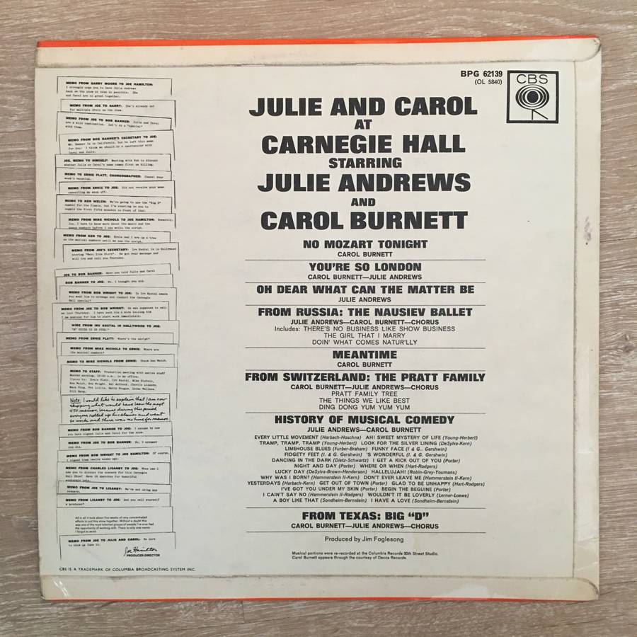 Julie Andrews And Carol Burnett  Julie And Carol At Carnegie Hall - Vinyl LP Record  - Open...