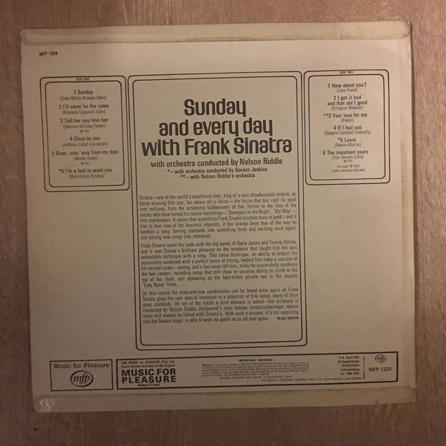 Frank Sinatra - Sunday and Every Day  - Vinyl LP Record - Opened  - Very-Good Quality (VG)