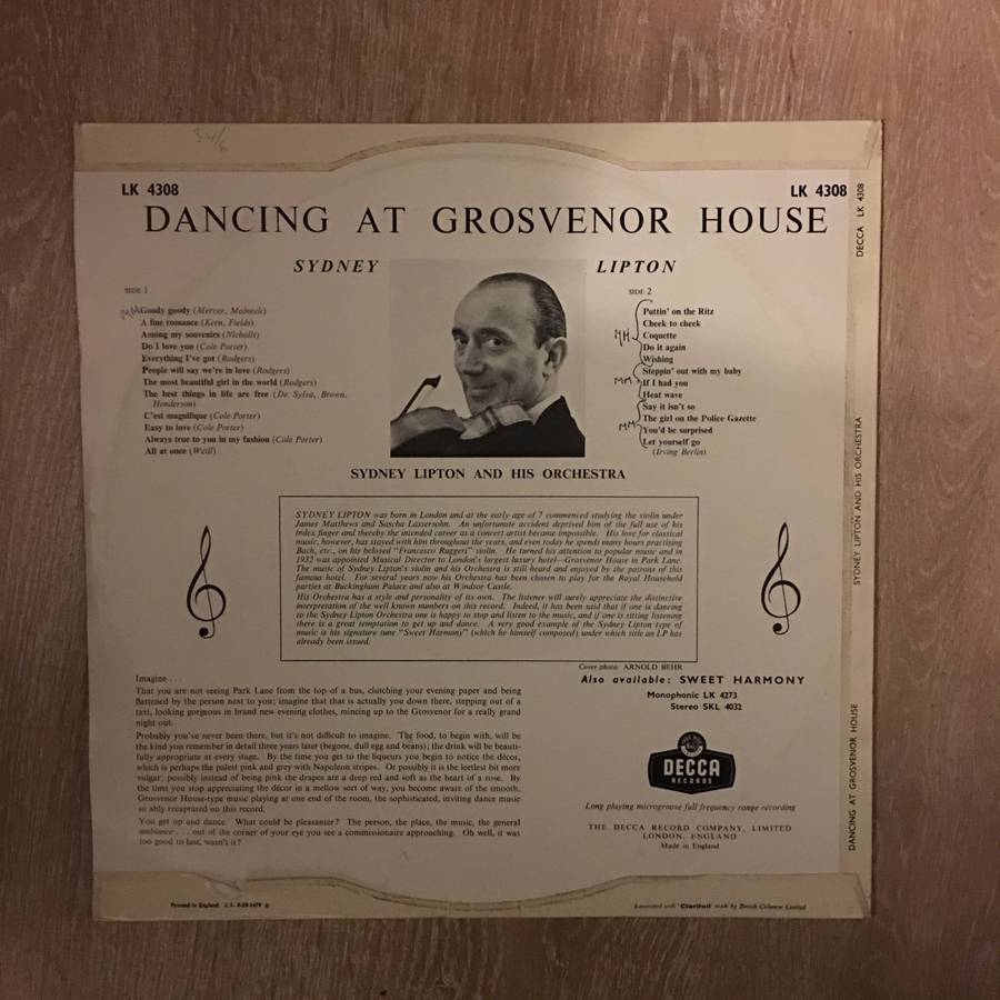 Sydney Lipton And His Orchestra  Dancing At Grosvenor House - Vinyl LP Record - Opened  - V...