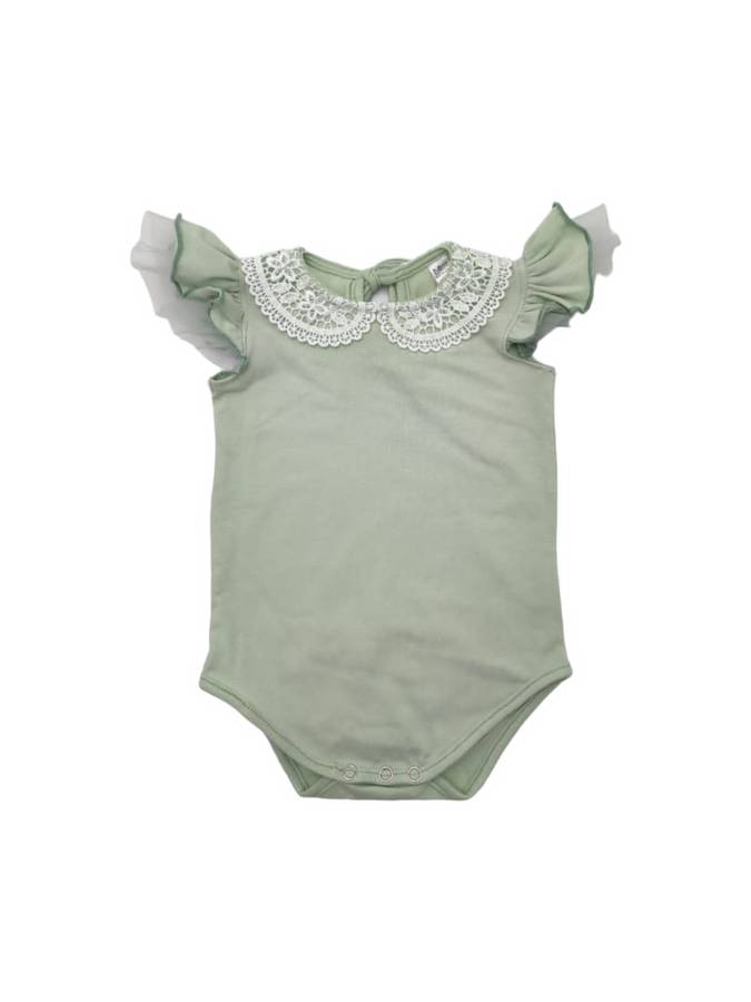 Short sleeve Mint lace collar with drama sleeves vest & Headband set