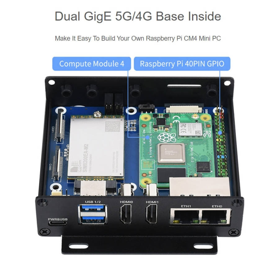 Waveshare Dual Gigabit Ethernet 5G/4G Computer Box with Cooling Fan for Raspberry Pi CM4