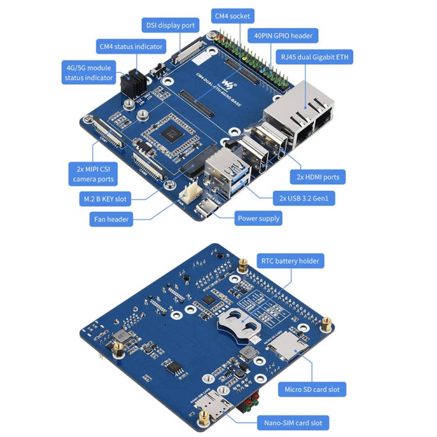 Waveshare Dual Gigabit Ethernet 5G/4G Computer Box with Cooling Fan for Raspberry Pi CM4