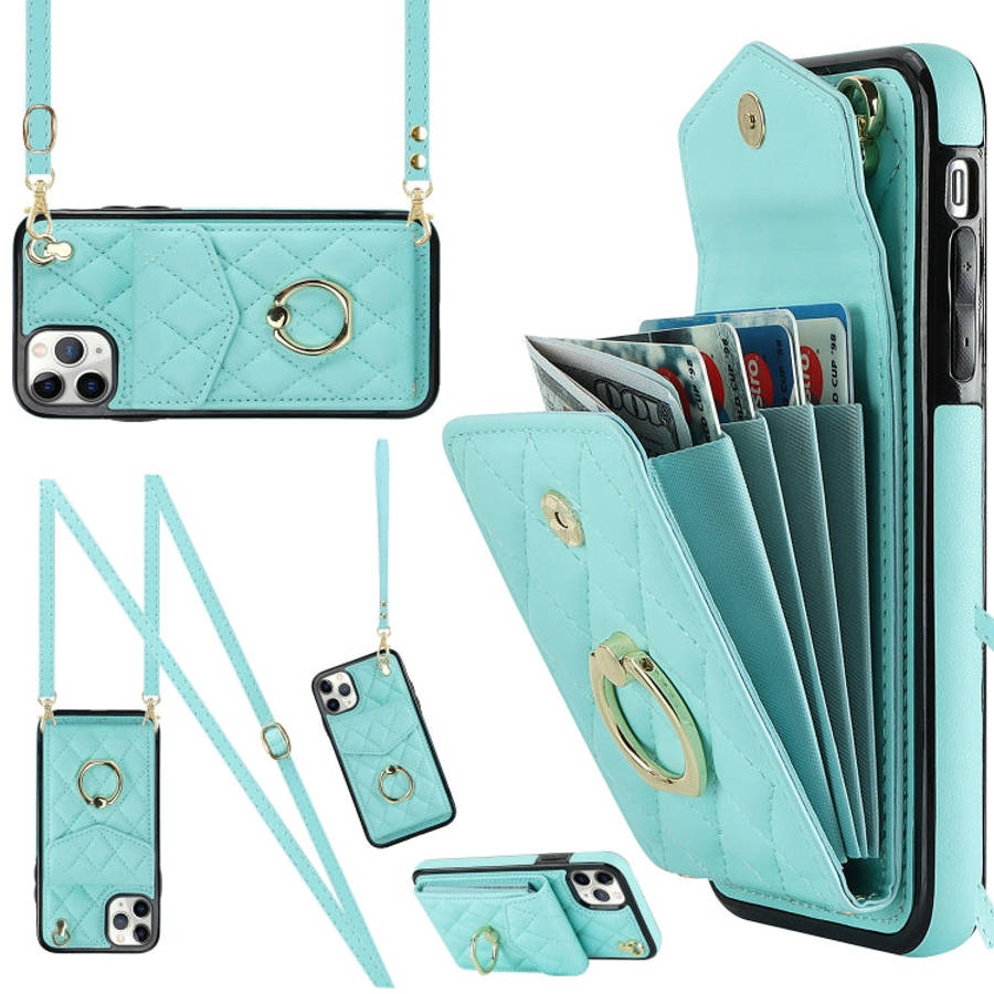 Rhombic Texture Card Bag Phone Case with Long Lanyard, For iPhone 11 Pro Max, For iPhone 11, For ...