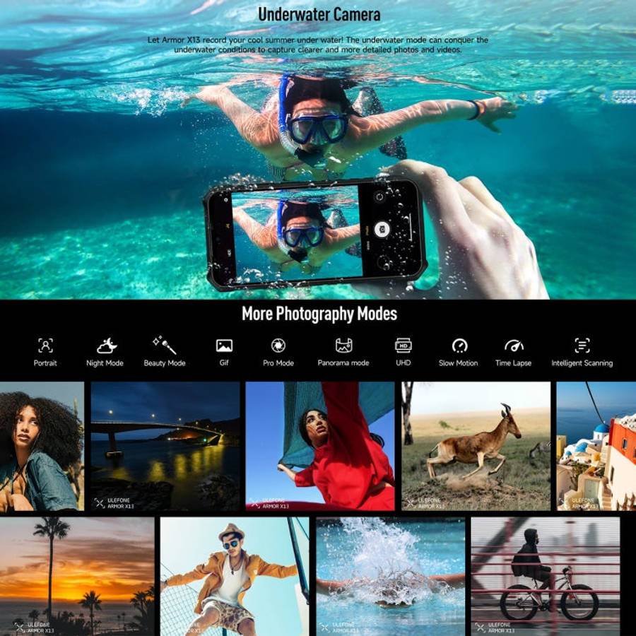 Ulefone Armor X13, IP68/IP69K Rugged Phone, 6.52 inch Android 15 MediaTek Helio G36 Octa Core, Ne...
