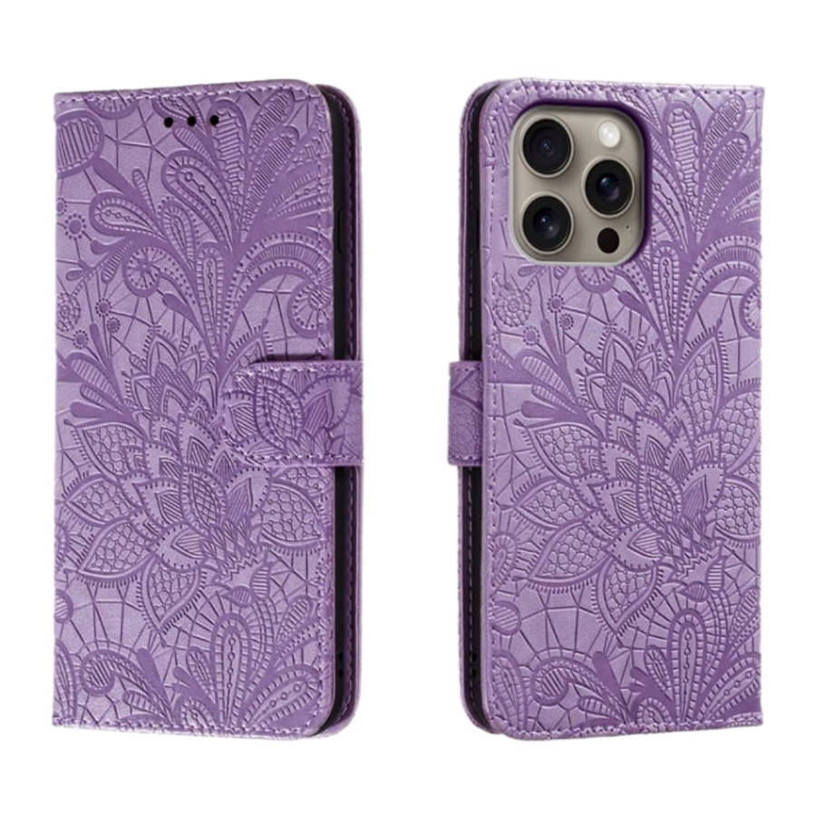 Lace Flower Embossing Flip Leather Phone Case, For iPhone 18 Pro / 17 Pro, For iPhone 18 Pro Max ...