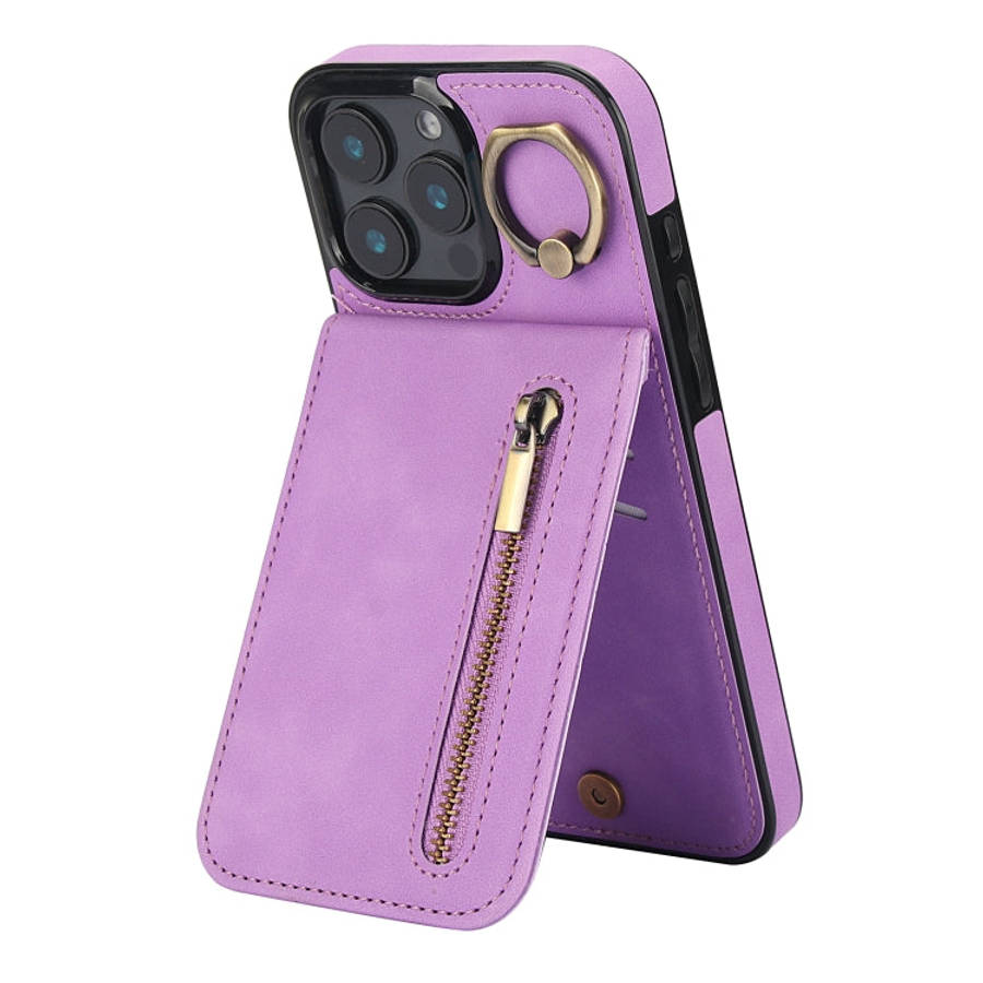 Retro Ring and Zipper RFID Card Slot Phone Case, For iPhone 16 Pro, For iPhone 16 Plus, For iPhon...