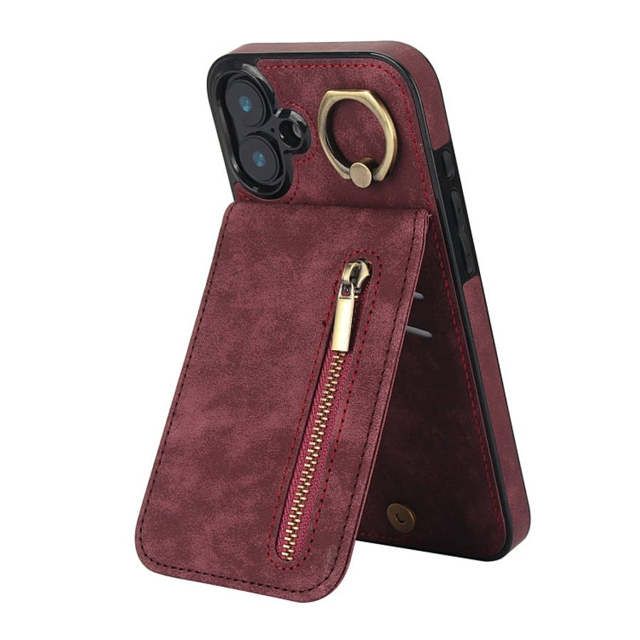 Retro Ring and Zipper RFID Card Slot Phone Case, For iPhone 16 Pro, For iPhone 16 Plus, For iPhon...