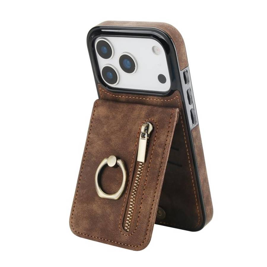 Retro Ring and Zipper RFID Card Slot Phone Case, For iPhone 18 Pro / 17 Pro, For iPhone 18 Pro Ma...