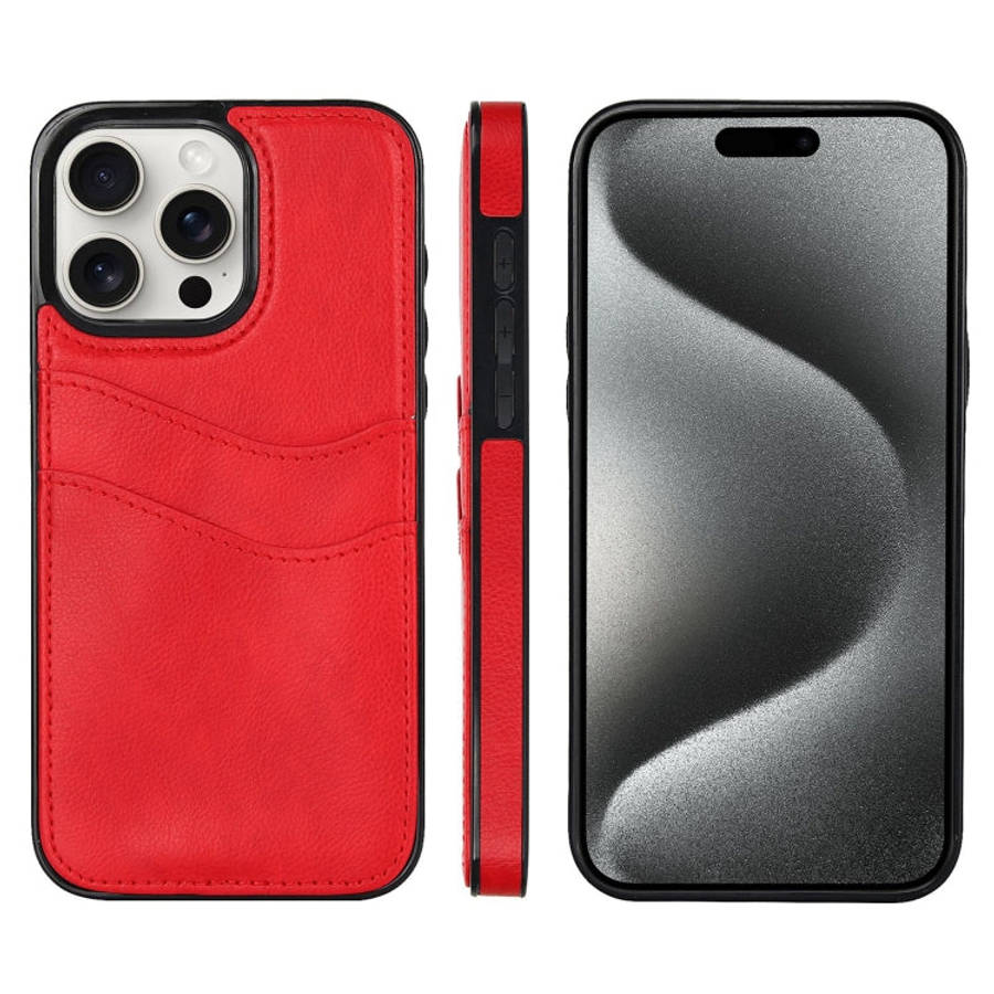 Litchi Leather Skin Card Slots Phone Case, For iPhone 15 Pro Max, For iPhone 15 Pro, For iPhone 1...