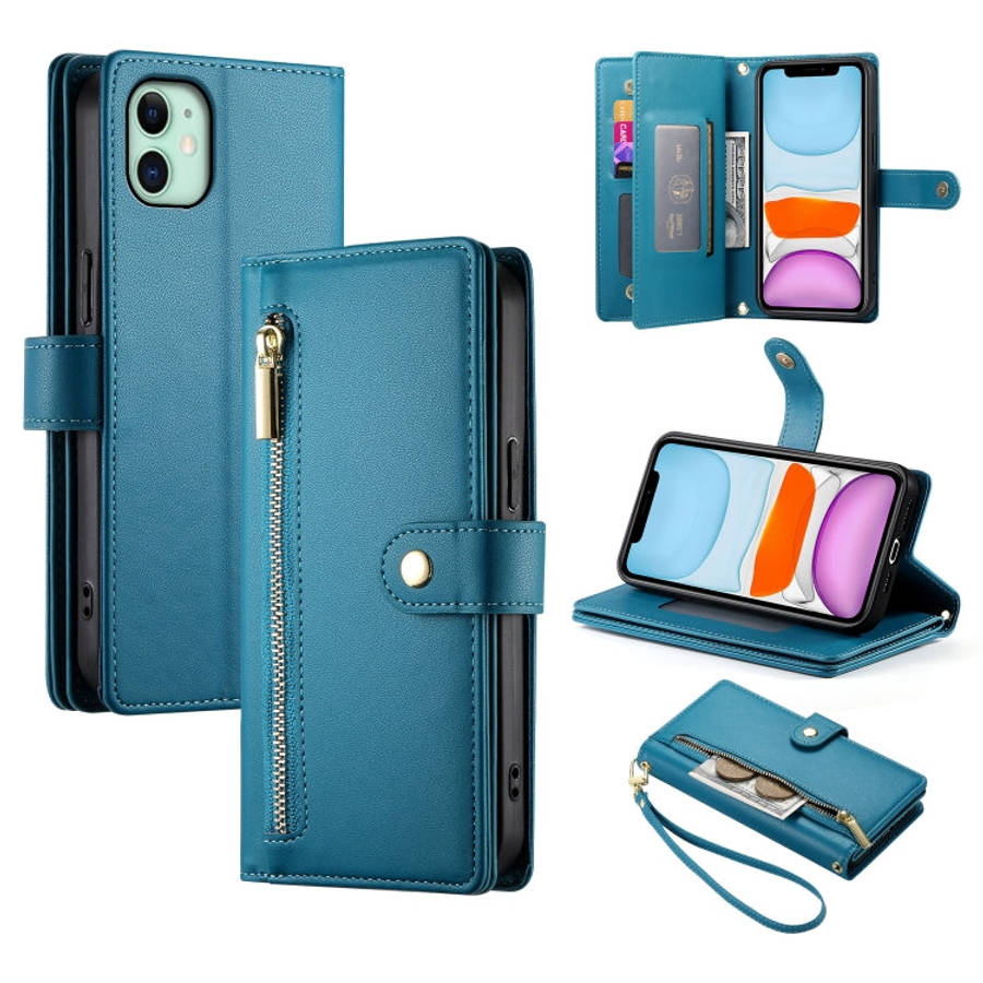 Nine Card-slot Zipper Wallet Bag Leather Phone Case, For iPhone 11 Pro Max, For iPhone 11, For iP...