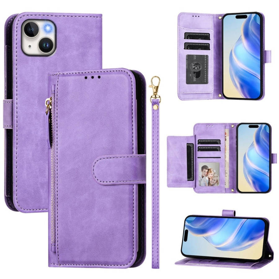 Multi-Card Slots Zipper Wallet Leather Phone Case, For iPhone 16, For iPhone 15 Pro Max, For iPho...