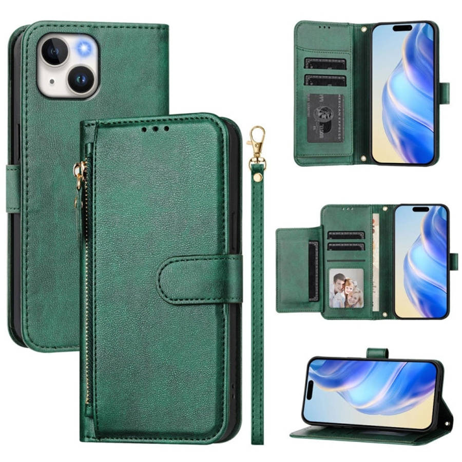 Multi-Card Slots Zipper Wallet Leather Phone Case, For iPhone 16, For iPhone 15 Pro Max, For iPho...