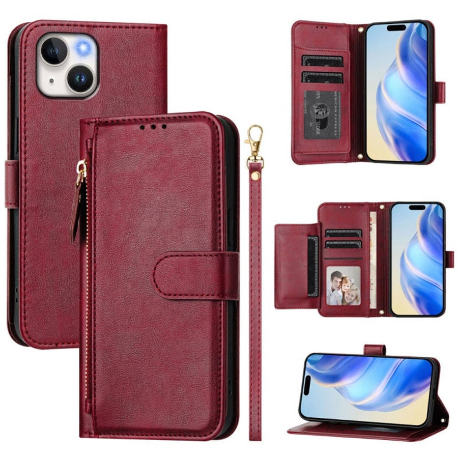 Multi-Card Slots Zipper Wallet Leather Phone Case, For iPhone 16, For iPhone 15 Pro Max, For iPho...