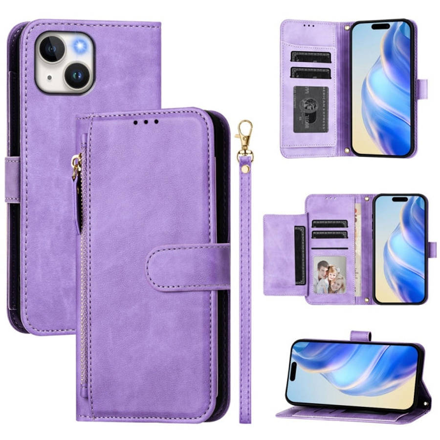 Multi-Card Slots Zipper Wallet Leather Phone Case, For iPhone 16, For iPhone 15 Pro Max, For iPho...