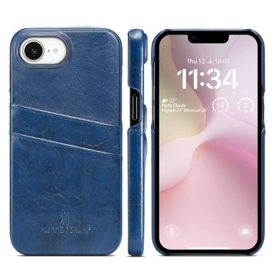 Fierre Shann Retro Oil Wax Texture Card Slots PU Leather Phone Case, For iPhone 17e / 16e, For iP...
