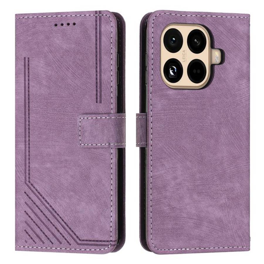 Skin Feel Stripe Pattern Leather Phone Case with Lanyard, For Xiaomi 17 Ultra, For Xiaomi 17 Pro ...