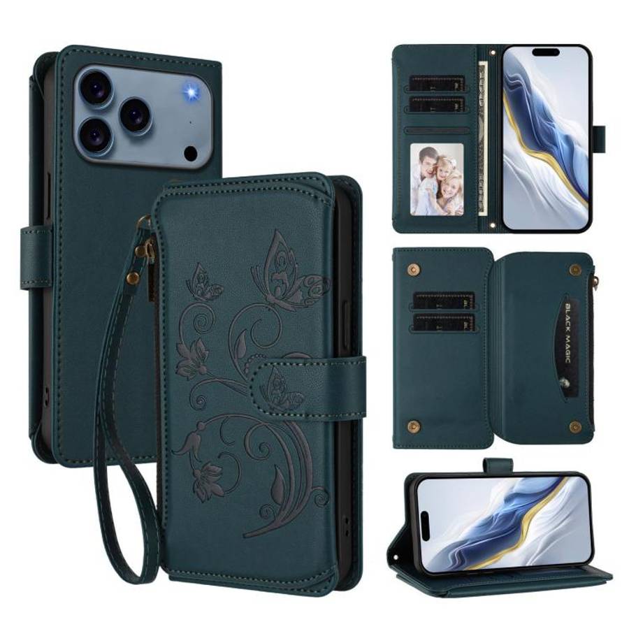 Butterfly Love Flower Multi-card Zipper Wallet Leather Phone Case, For iPhone 17e / 16e, For iPho...