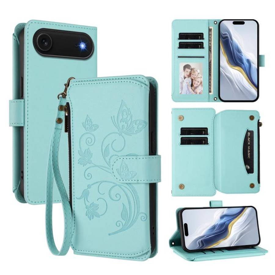 Butterfly Love Flower Multi-card Zipper Wallet Leather Phone Case, For iPhone 17e / 16e, For iPho...