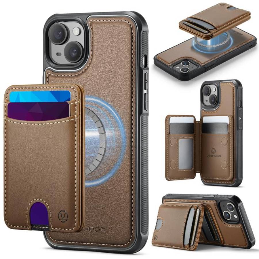 JEEHOOD J10 Flip Card Bag MagSafe Split RFID Leather Phone Case, For iPhone 16 Plus, For iPhone 1...