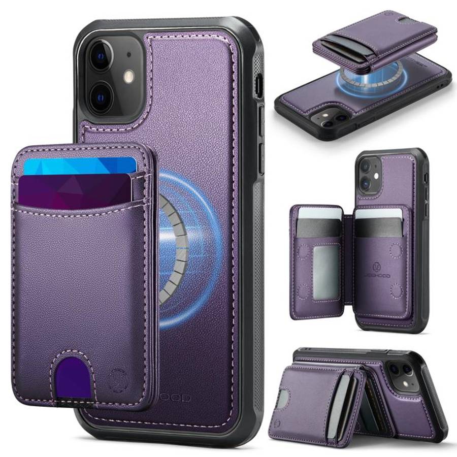 JEEHOOD J10 Flip Card Bag MagSafe Split RFID Leather Phone Case, For iPhone 14 Pro Max, For iPhon...
