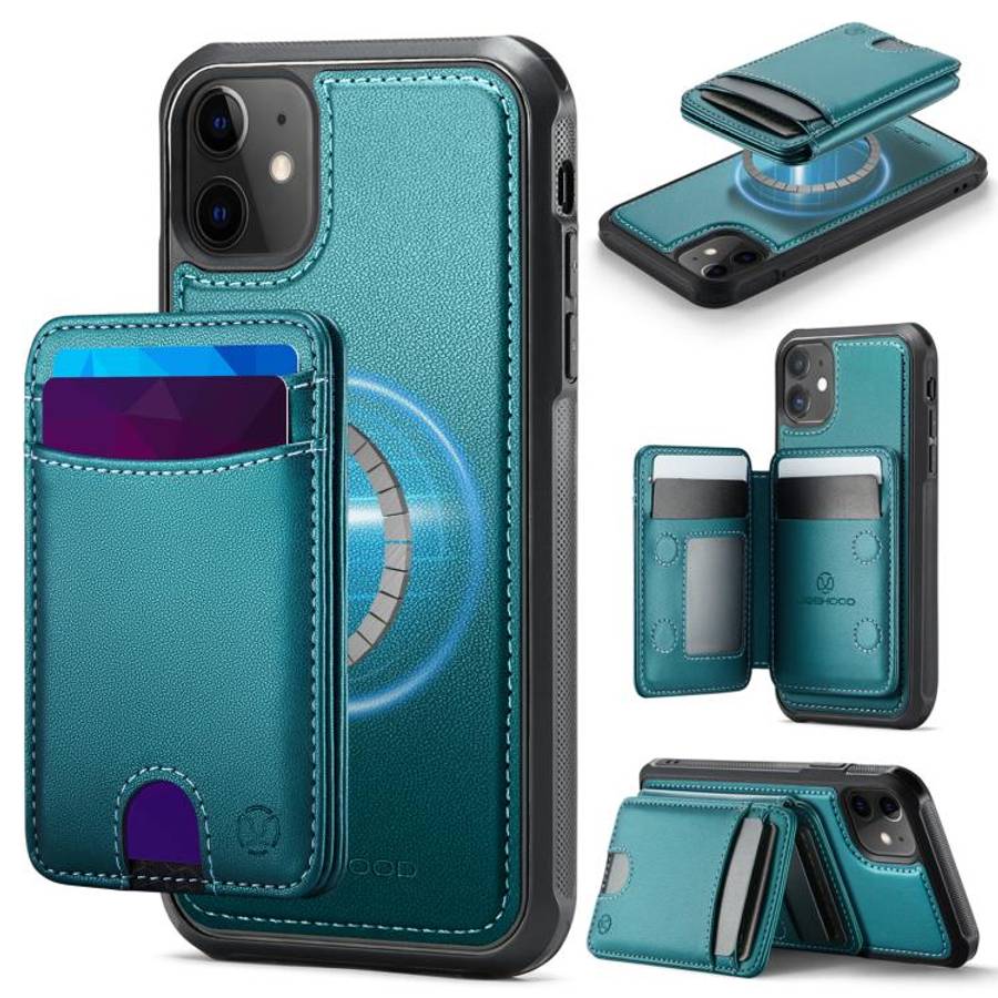 JEEHOOD J10 Flip Card Bag MagSafe Split RFID Leather Phone Case, For iPhone 14 Pro Max, For iPhon...