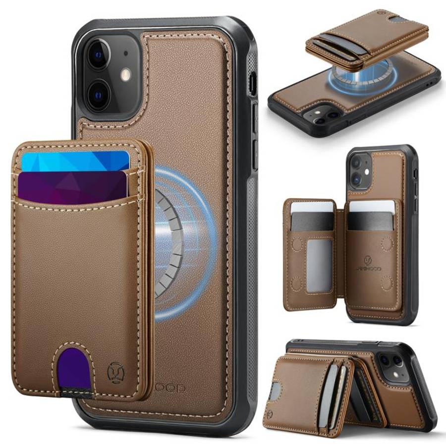 JEEHOOD J10 Flip Card Bag MagSafe Split RFID Leather Phone Case, For iPhone 14 Pro Max, For iPhon...