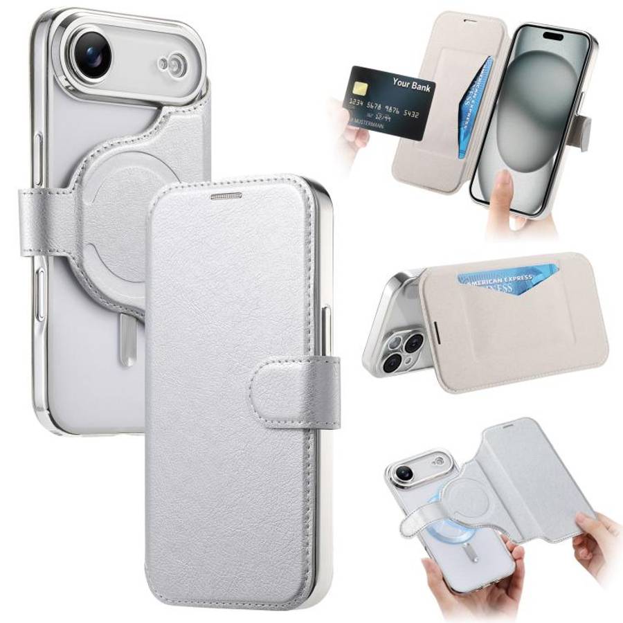 Splitable Electroplated MagSafe RFID Anti-theft Leather Phone Case with Lens Film, For iPhone 18 ...