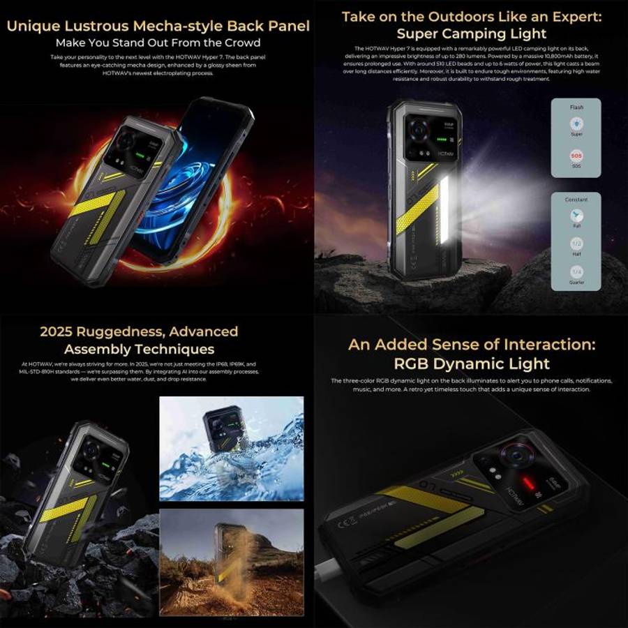 HOTWAV Hyper 7 Rugged Phone, 8GB+256GB, 10800mAh, 6.6 inch Android 14 MediaTek Dimensity 7050 5G,...
