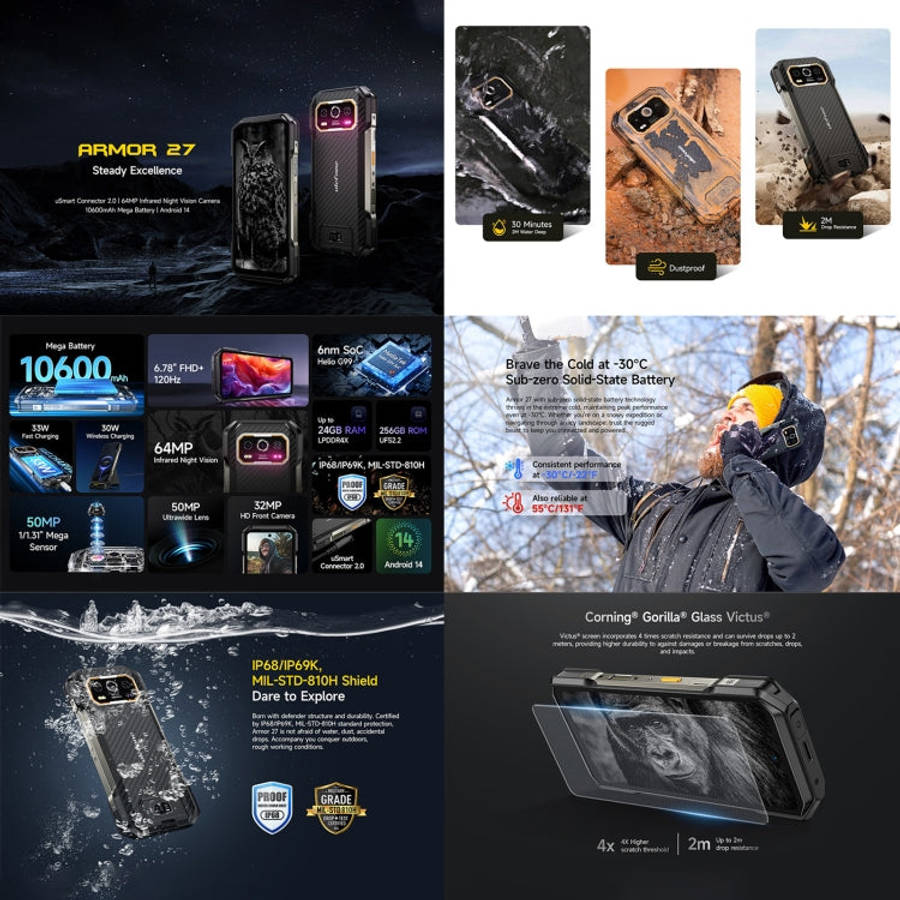 Ulefone Armor 27 Rugged Phone, 12GB+256GB, Night Vision, 10600mAh, 6.78 inch Android 14 MediaTek ...