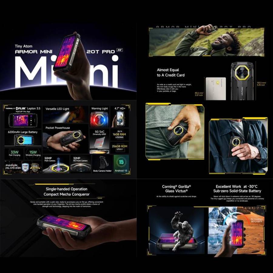 Ulefone Armor Mini 20T Pro, Thermal Imaging, 8GB+256GB, IP68/IP69K Rugged Phone, 4.7 inch Android...